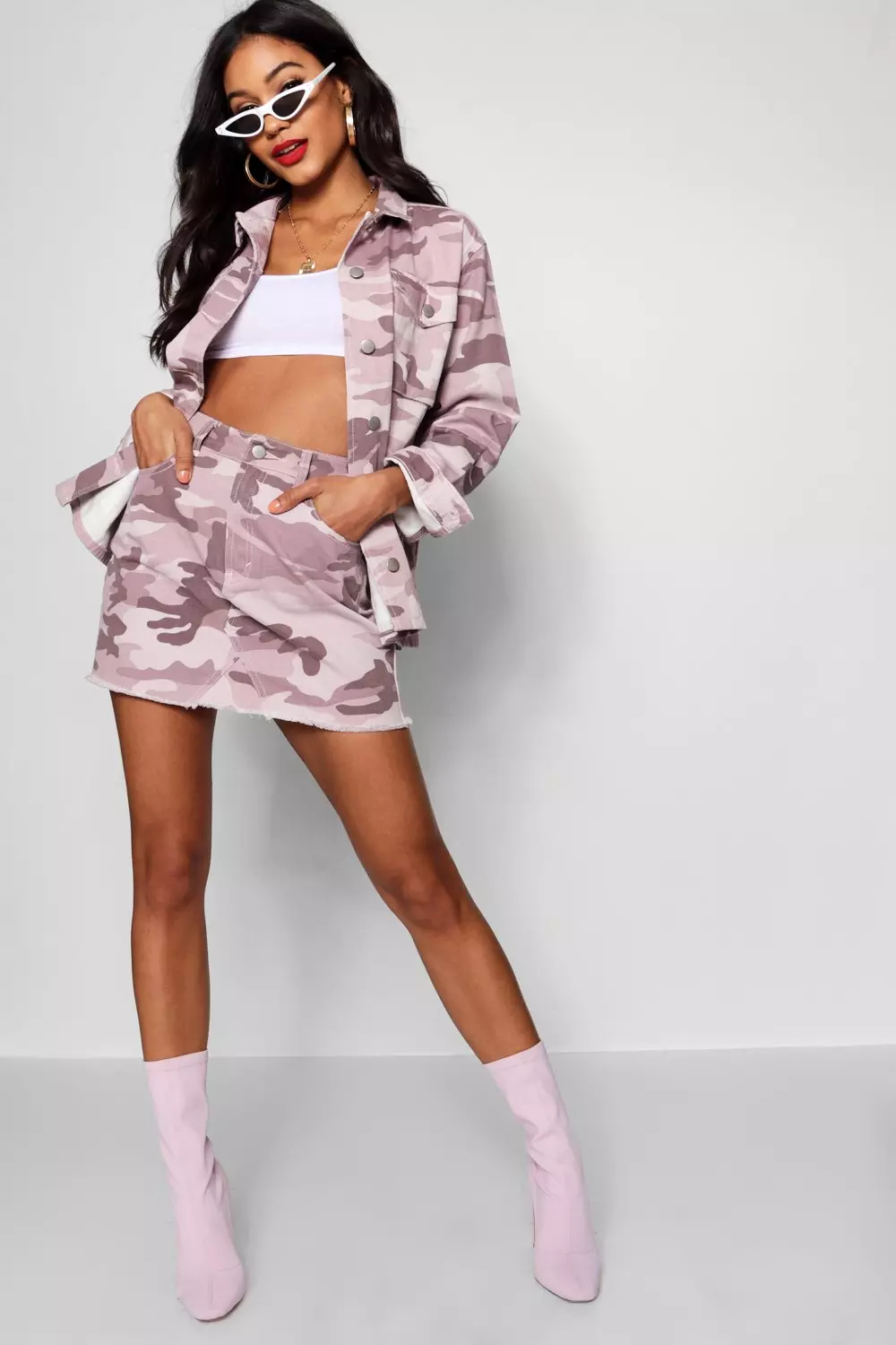 Pink camo best sale denim skirt